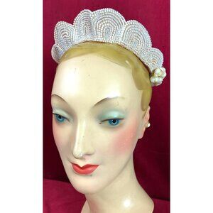 Antique 1910 - 20s Orange Blossom Beaded Wedding Crown Tiara Edwardian Flapper